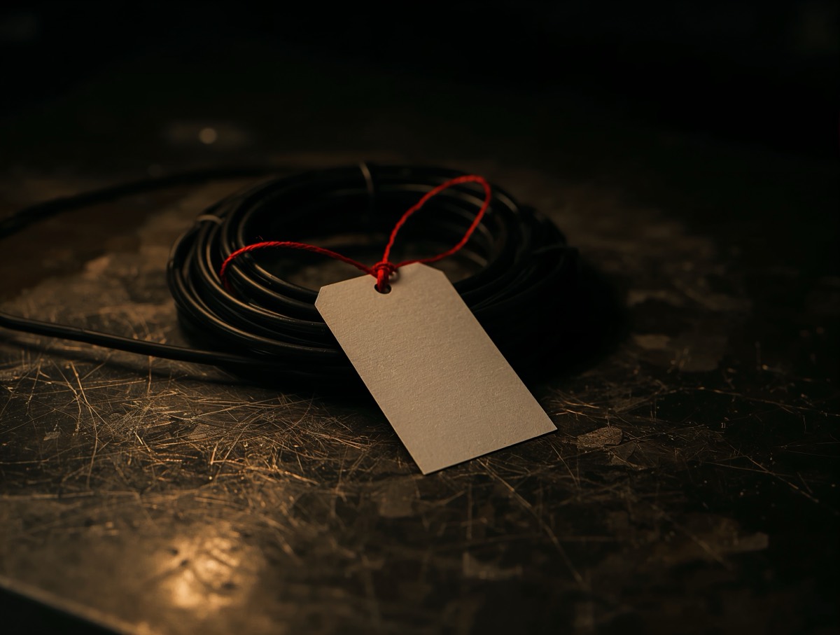 Blank repair tag tied to a cable coil